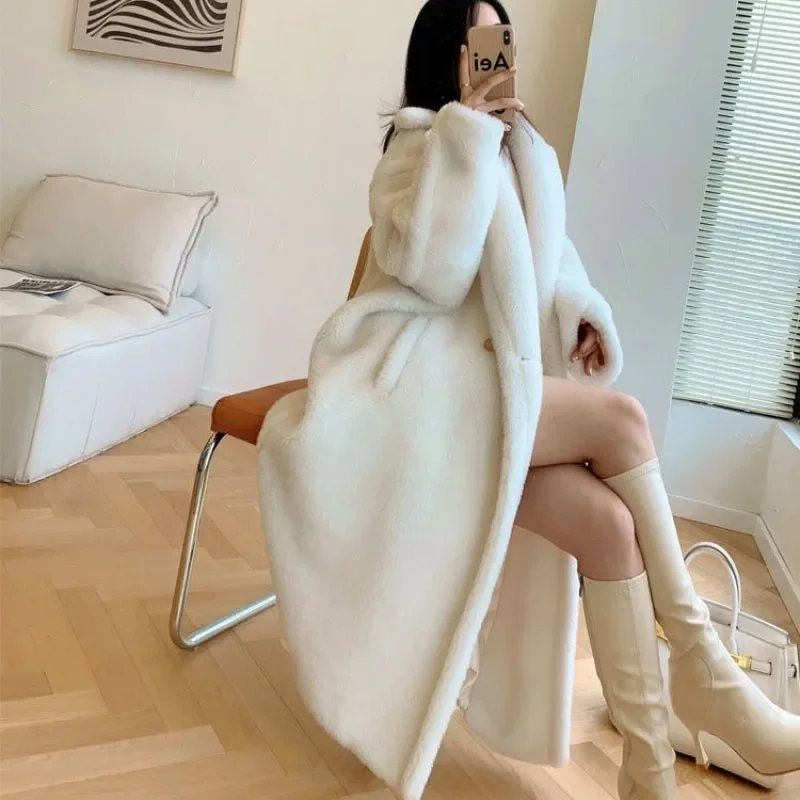 Otoño Invierno nueva chaqueta de oso de peluche abrigo de mujer moda suelta de longitud media gruesa cálida lana de cordero de imitación Parka abrigo XQ16