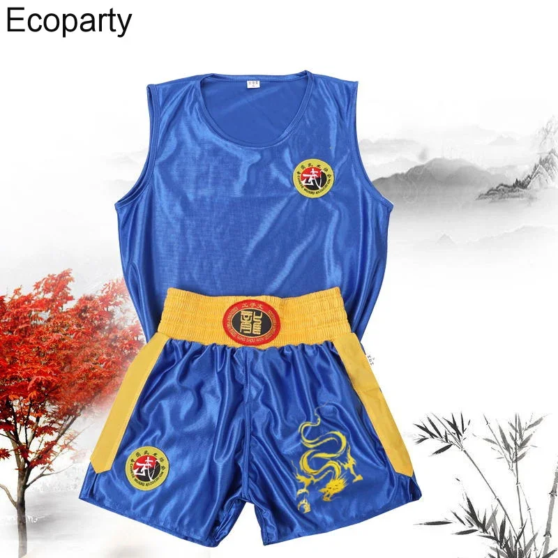 Volwassen Kids Traditionele Chinese Stijl Sanda Kung Fu Uniform Pak Ademende Boksen Muay Thai Martial Arts Prestaties Kostuum