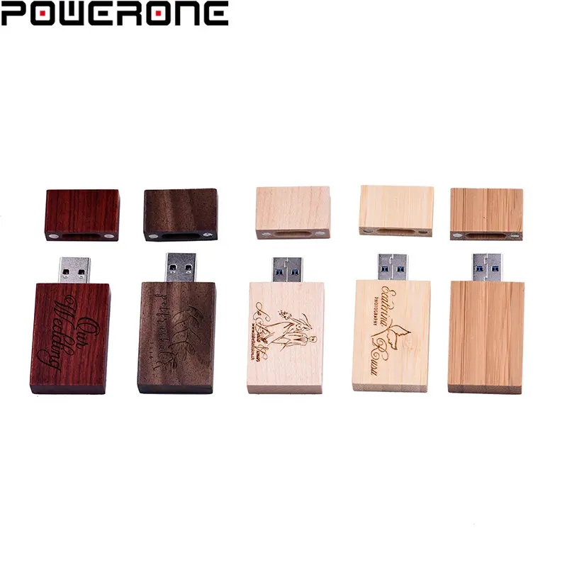 1PCS Free Custom Logo USB Flash Drives 64GB Wooden Block Pendrive 32GB Wedding Gift Pen Drive 16GB USB 2.0 Memory Stick 8GB 4GB