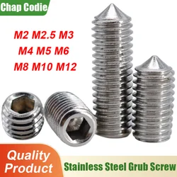M2 M2.5 M3 M4 M5 M6 M8 M10 M12 DIN914 Pointed Grub Screw Hex Drive 304 Stainless Steel Hexagon Socket Allen Set Screws Fix Bolt