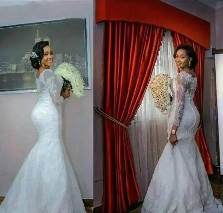 Customized Mermaid Wedding Dresses Long Sleeves Bridal Gowns Elegant African Women Custom Made Plus Size Bride Vestidos