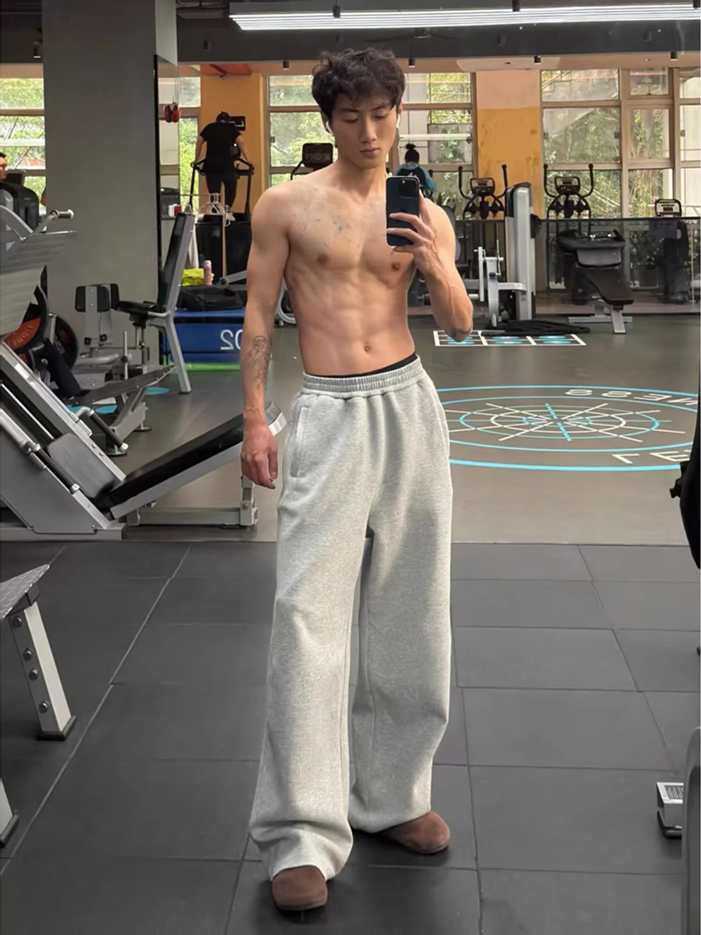 Grey Fitness Sports Sweatpants Men's Retro Cleanfit Knife Straight Heavy Micro Flared Drape Casual Pants Loose Straight Elast...