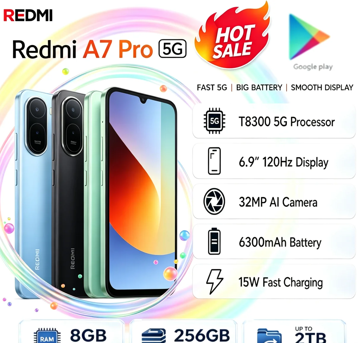 Recommended 2026 Redmi A7Pro Global Android Smartphone 8+256GB Storage 6.9‑Inch FHD+ Full Display Helio G85 Powerful Unlocked