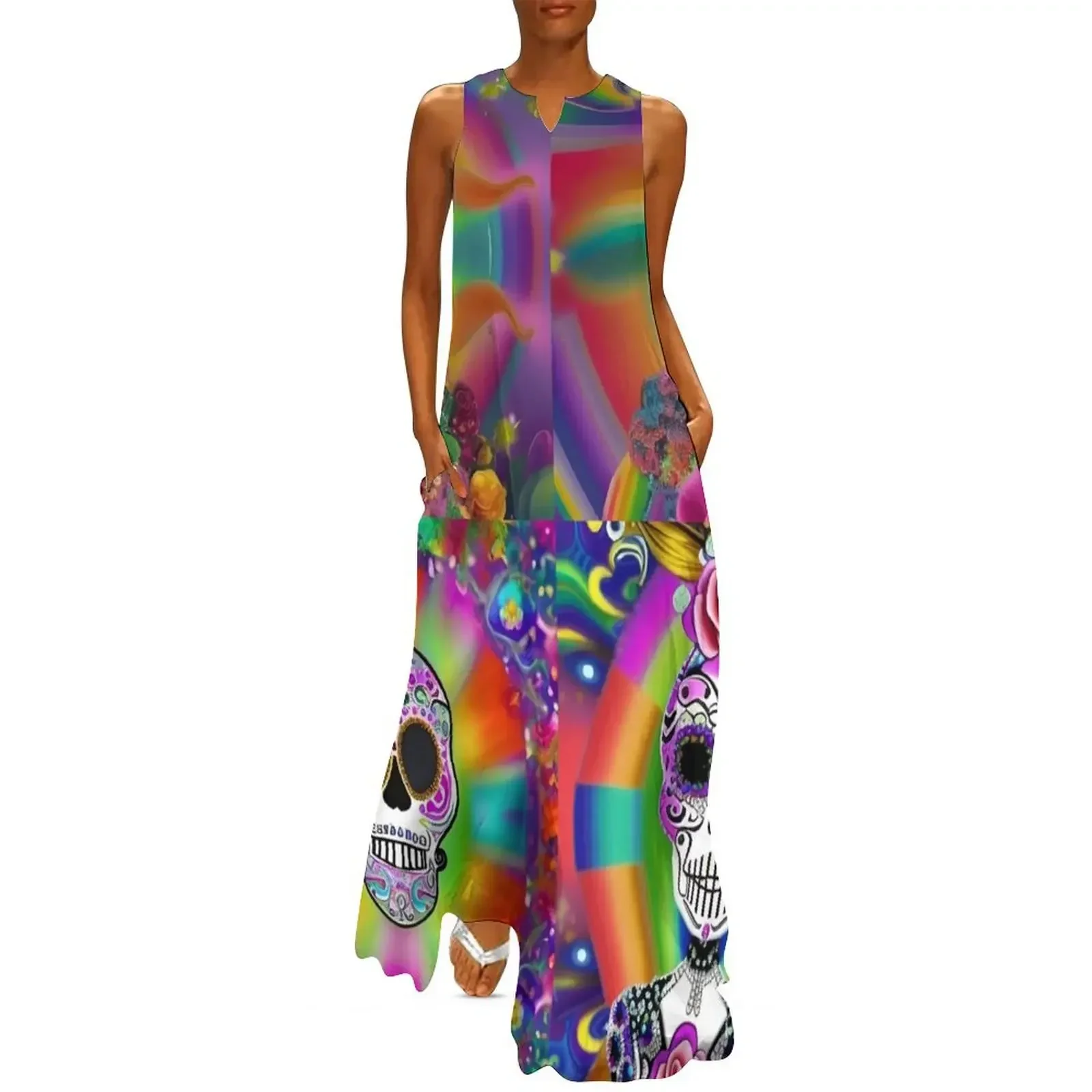 

A kaleidoscopic Día de los Muertos (Day of the Dead) quartet! Long Dress clothing women summer 2025 Dress