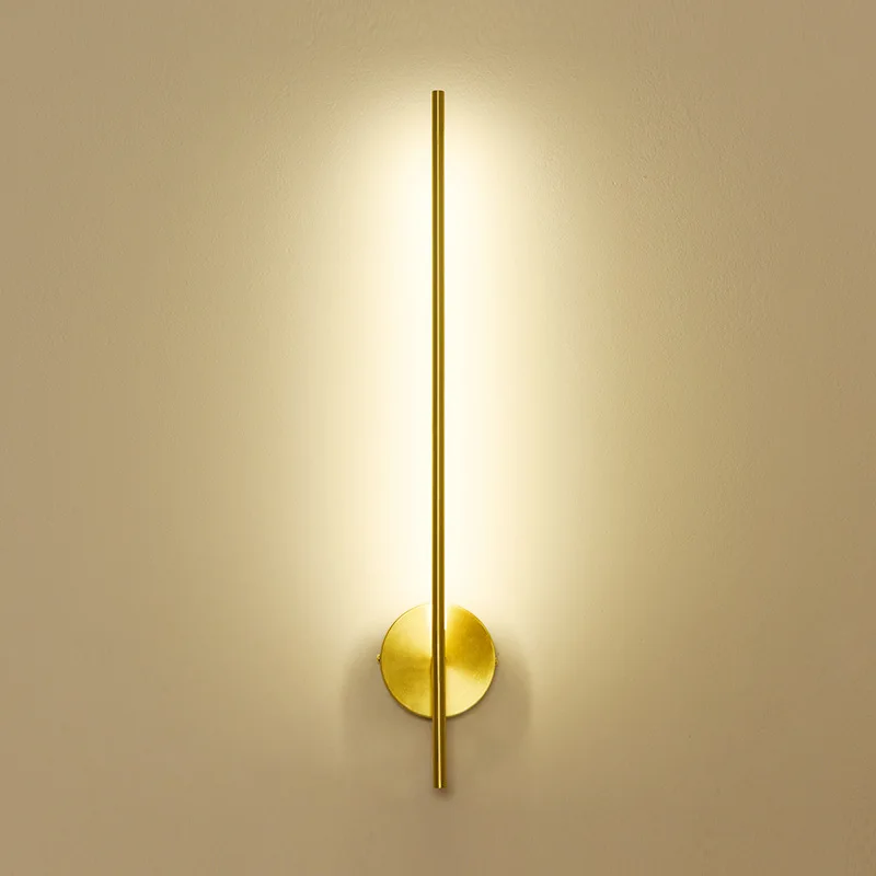 

Nordic All-copper Long Mirror Headlamp Bedside Living Room Background Wall Line Wall Lamp Modern Aisle Lamp