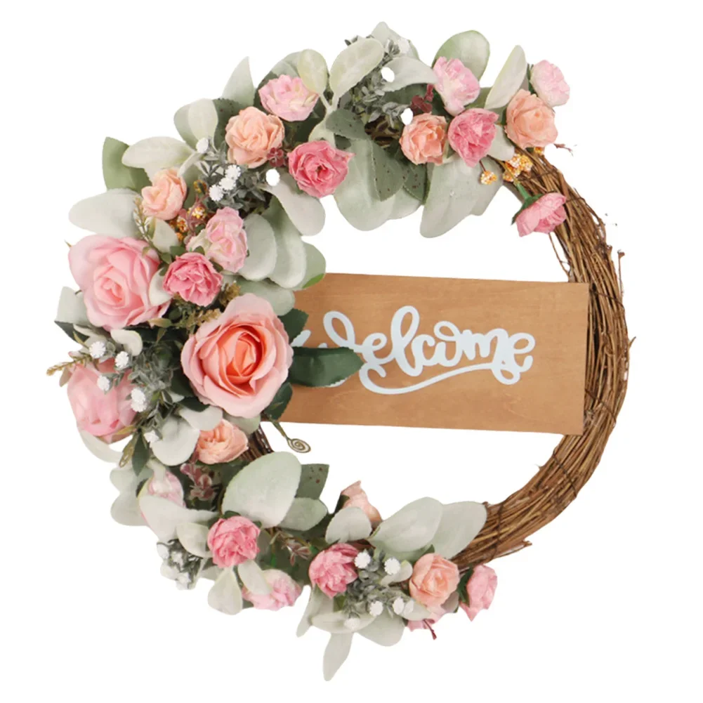 

Welcome Door Sign Simulation Flowers Wedding Holiday Decoration Rose Wreaths For Wedding Decorations Welcome Sign