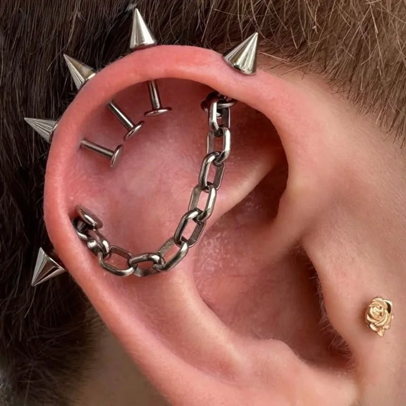 10 قطعة ASTM F136 التيتانيوم الأذن قطعة وأشار مخروط اكسسوارات ل الخيوط Labret ترصيع الزنمة الشفاه اللسان مسمار ثقب المجوهرات