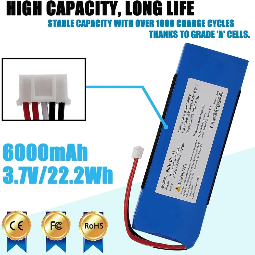 استبدال البطارية متوافق مع JBL Pulse 3 ، بلوتوث المتكلم ، 6000mAh ، P5542100-P