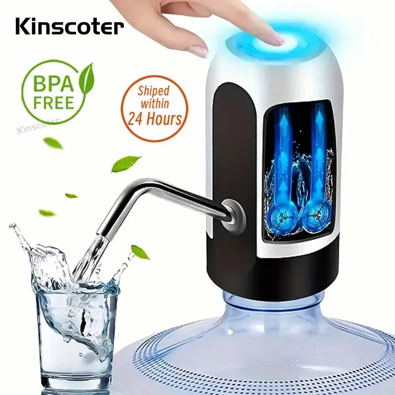 

Kinscoter Rechargeable Portable Water Pump Mini Automatic Water Dispenser with Switch USB Charging for Universal 5 Gallon Bottle