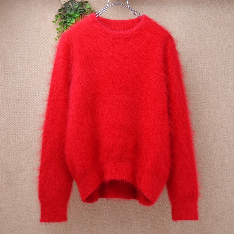 Women Mujer Autumn Winter Clothing Hairy Angora Rabbit Hair Knitted Turtleneck Crop Top Slim Mink Fur Sweater Jumper Pull Tops view 5