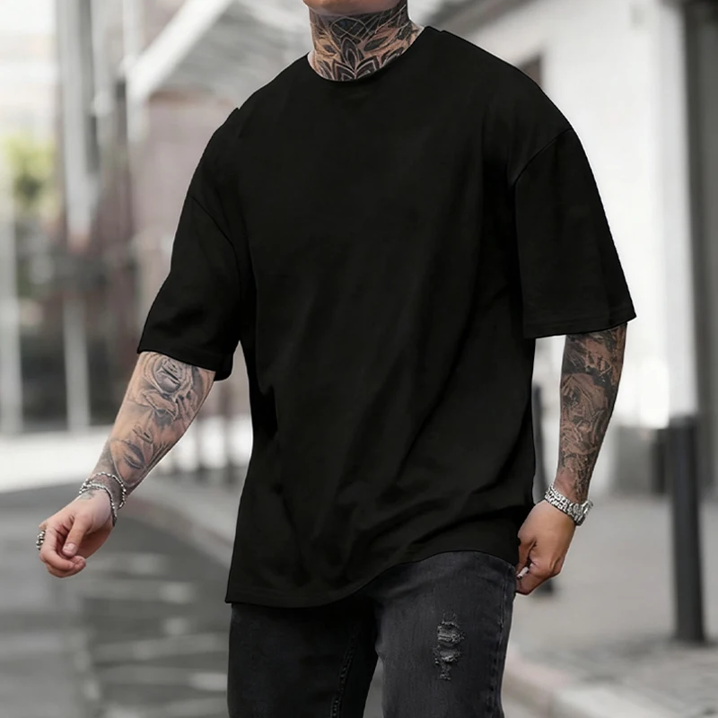 Baumwolle Heiße Verkäufe Herren T-shirt Einfarbig Casual Qualität Kurzarm Outdoor Sport Jogging T-shirt Weiche Lose Schwarz Weiß Tees – Detail 3