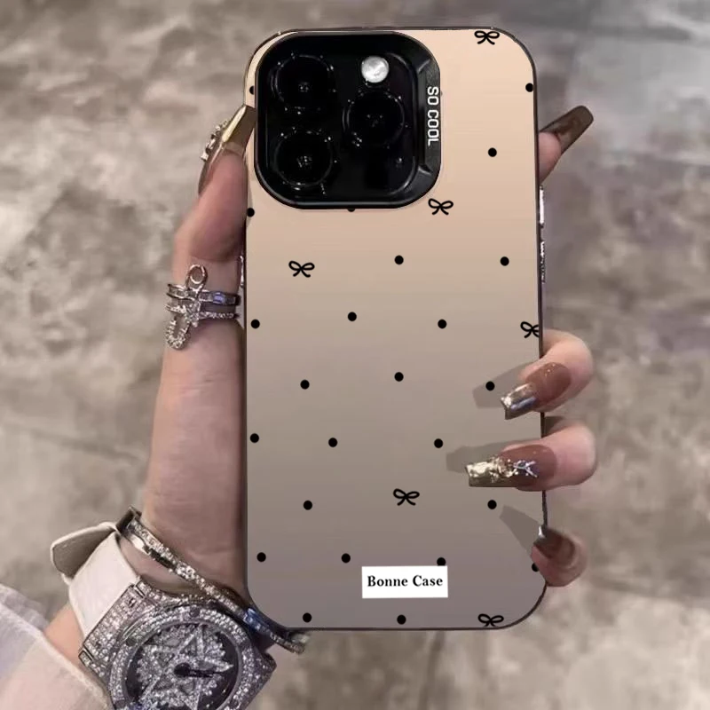 

Black Dot Bow Label Phone Case For iPhone 17 16 Pro Max 15 14 13 12 11 XS X XR 7 8 Plus 16E 17 Air Shockproof Bumper Cases Cover