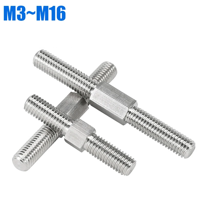 M3 M4 M5 M6 M8 M10 M12 M14M16 304 Stainless Steel Outer Hexagon Teeth Bolt Left and Right Conversion Double-Ended Headless Screw