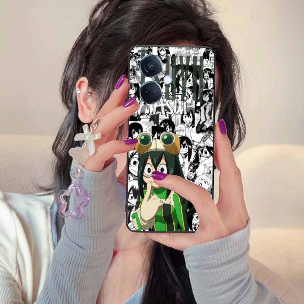 Hero Tsuyu Asui Froppy Cell Phone Case for OPPO Find X5 X3 X2 A93 Reno 8 7 Pro A74 A72 A53 Black Soft Phone Cover Shell