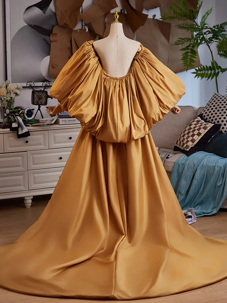 Original Yellow Satin Large Tail High-end Accessories Annual Meeting Host Dress Accessories Fashion Show Photography Shawl Women