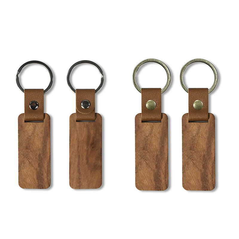 10-100Pcs DIY Souvenir Keyring Leather Sublimation Blank Wooden Key Chains Keychain