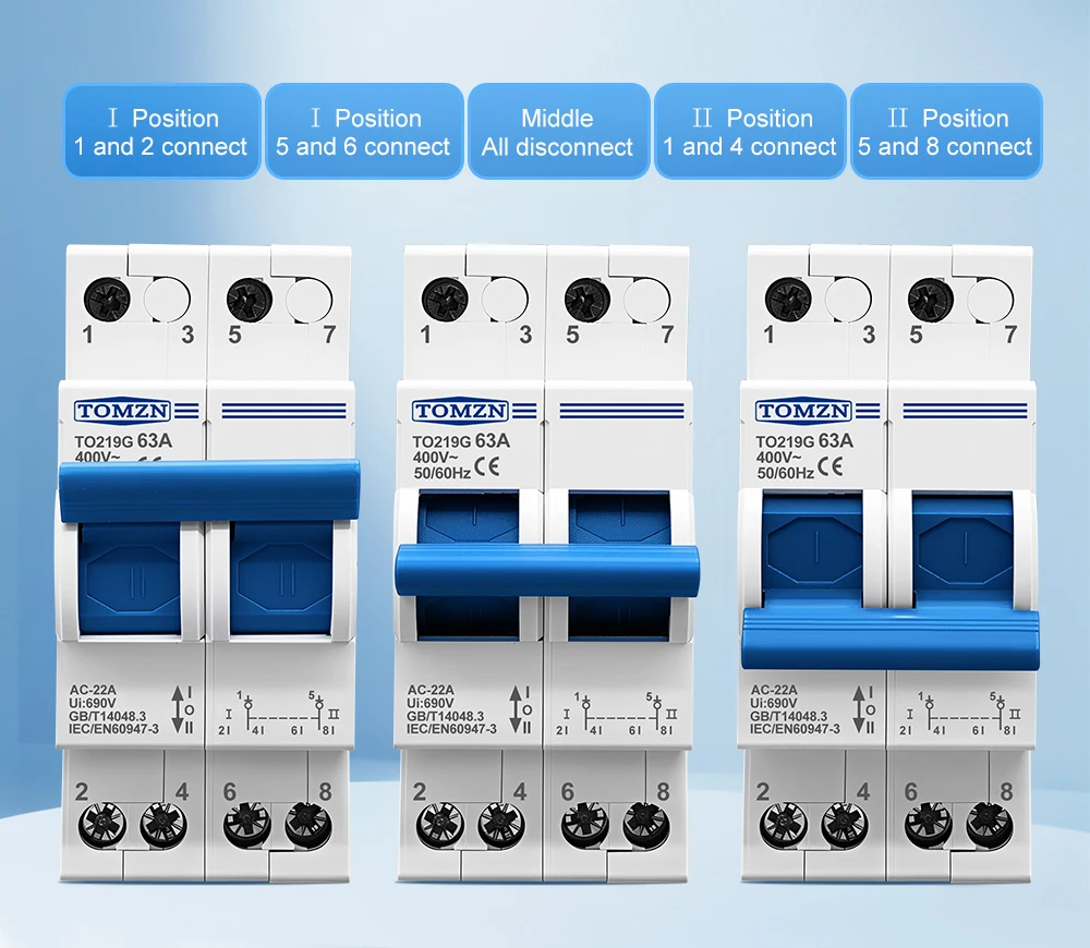 1P 2P 3P 4P 63A TOMZN MTS Dual Power Manueller Übertragungs-Trennschalter Interlock-Leistungsschalter – Detail 5