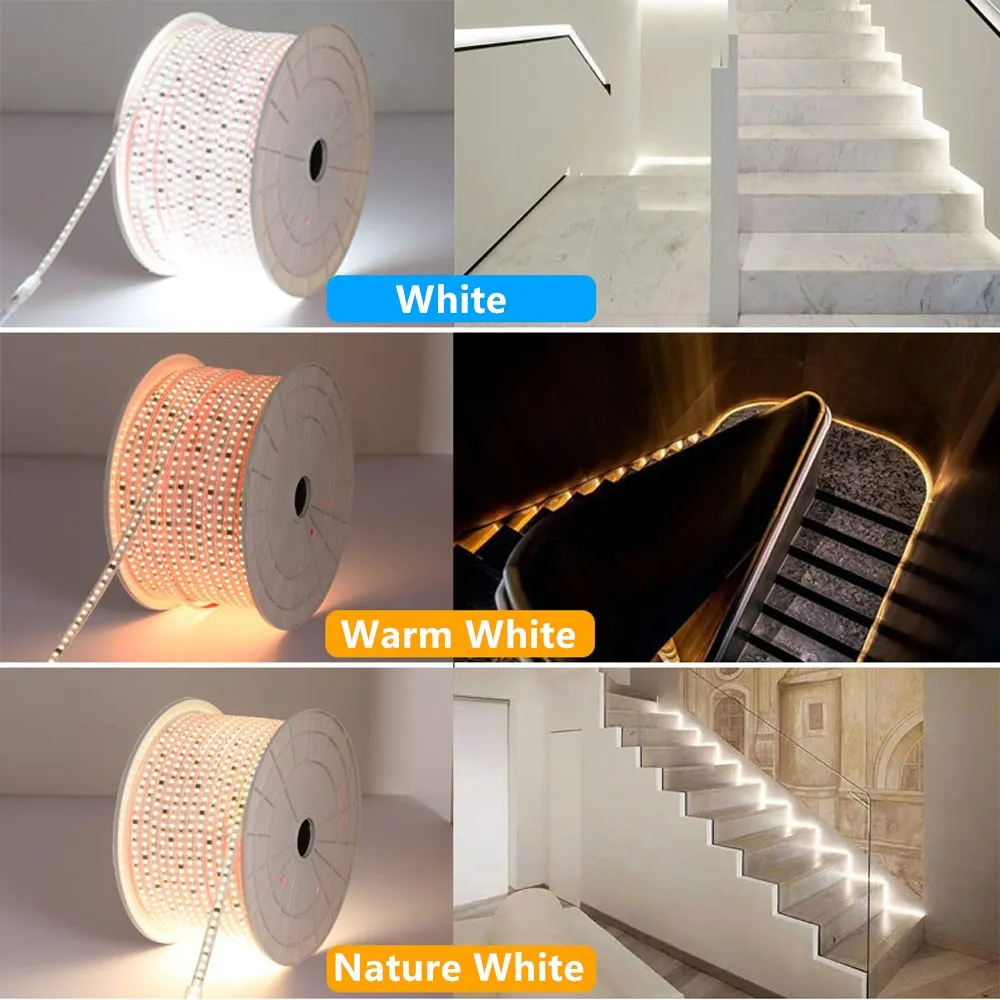 Impermeável LED Strip Lights, Diode Tape Adhesive, Lâmpada ao ar livre, AC, 220 V, 2835, 1m-30m, IP67, 120 LEDs/240 LEDs/m