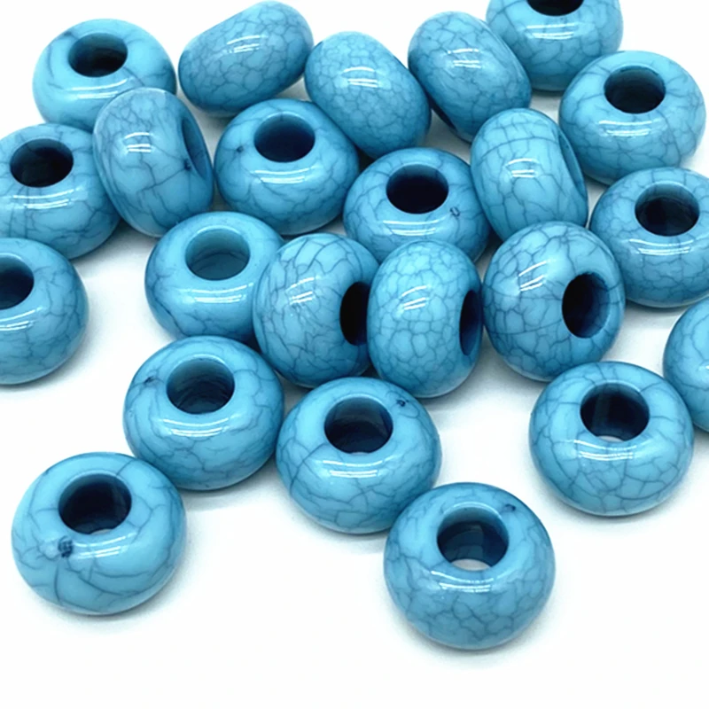 20pcs 15x9mm Cracked Effect Big Hole Acrylic Oblate Loose Spacer Beads for Jewelry Making Necklaces Earrings Bracelets Handmade