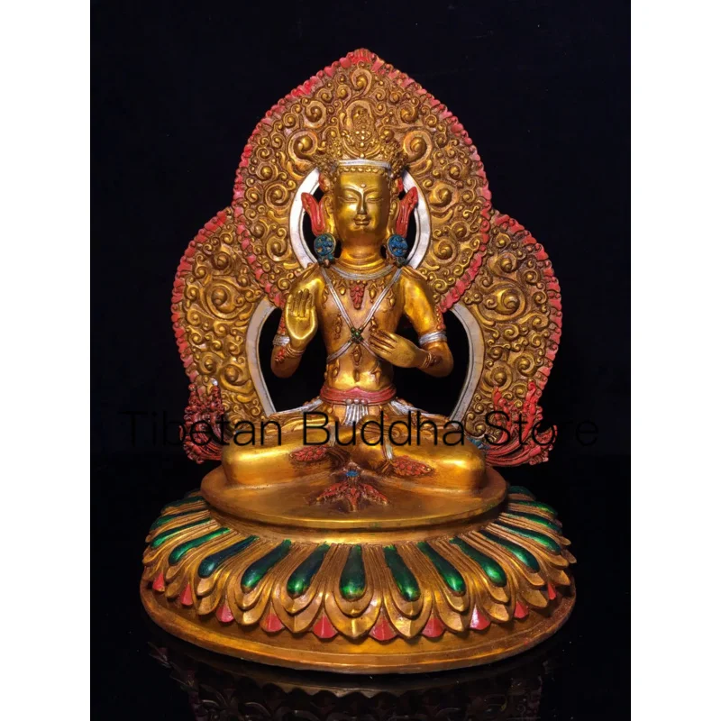 25cm Nepalese Tibetan craftsmanship  pure copper color painting  not empty achievement Buddha statue ornaments