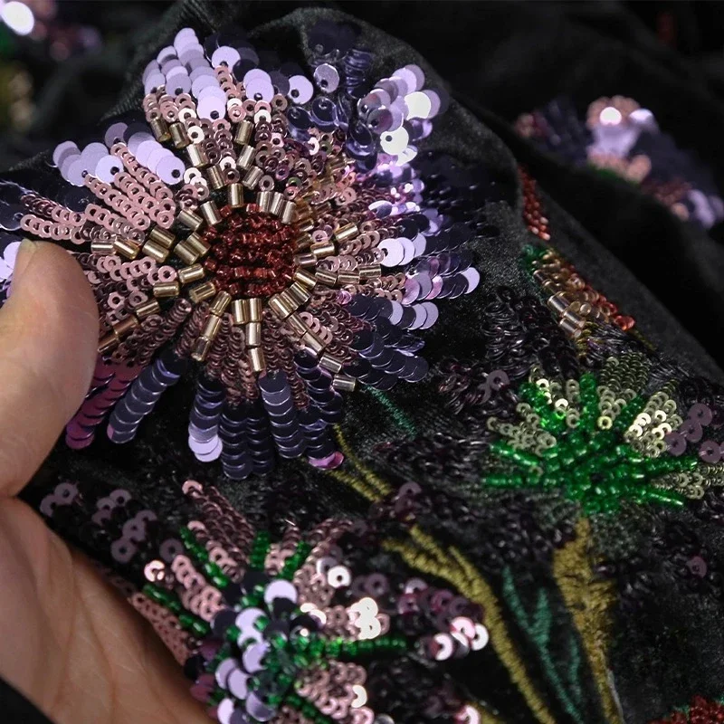 

Haitang Flower Embroidery Velvet Fabric New Chinese Heavy Industry Flower Embroidery Sewing Vest Cheongsam Top Clothing Fabric