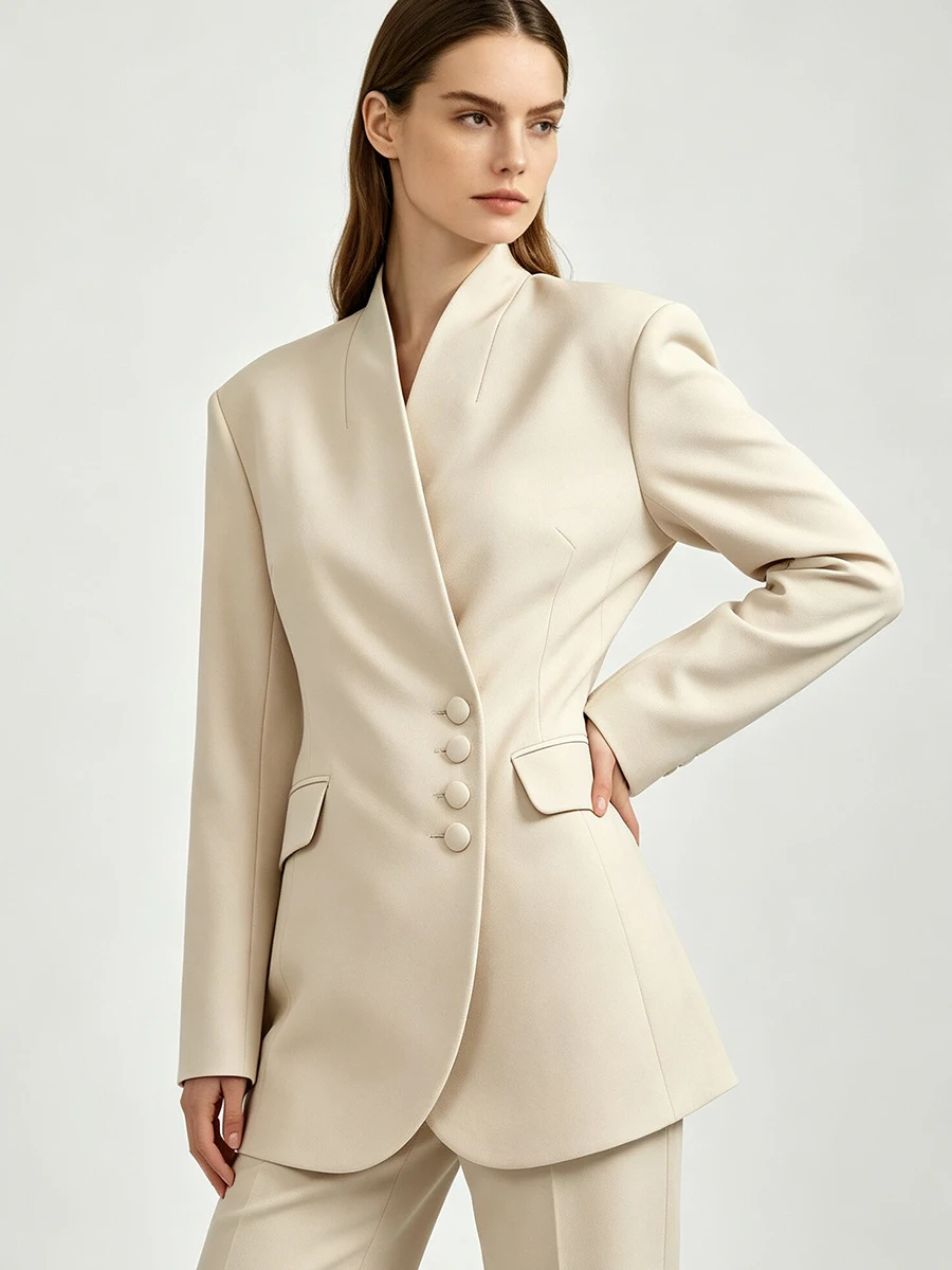 LIMO Women  Stand Collar Wrap  Waist Slim Tailored Pockets Long Sleeve Elegant Office Commuter Formal  Jacket
