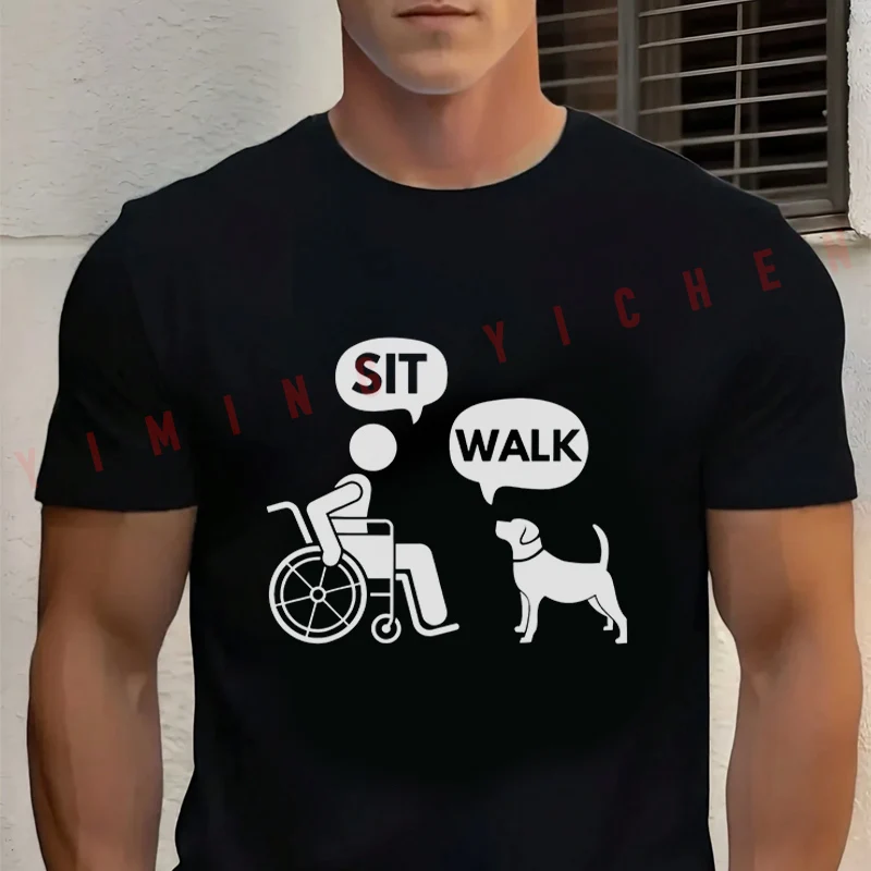 

Men's Summer Cotton T-shirt Sit& Walk Wheelchair And Dog Pattern Motorcycle Tee Casual Short-sleeve Motorbike Cycling Top