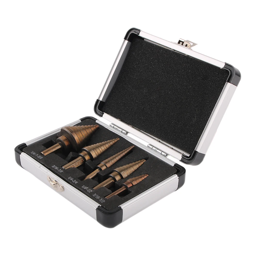 Set di punte per trapano a gradino 5 pezzi Hss cobalto foro multiplo 50 dimensioni trapani a gradino SAE 1/4-1-3/8 3/16-7/8 1/4-3/4 1/8-1/2 3/16-1/2 punta da trapano