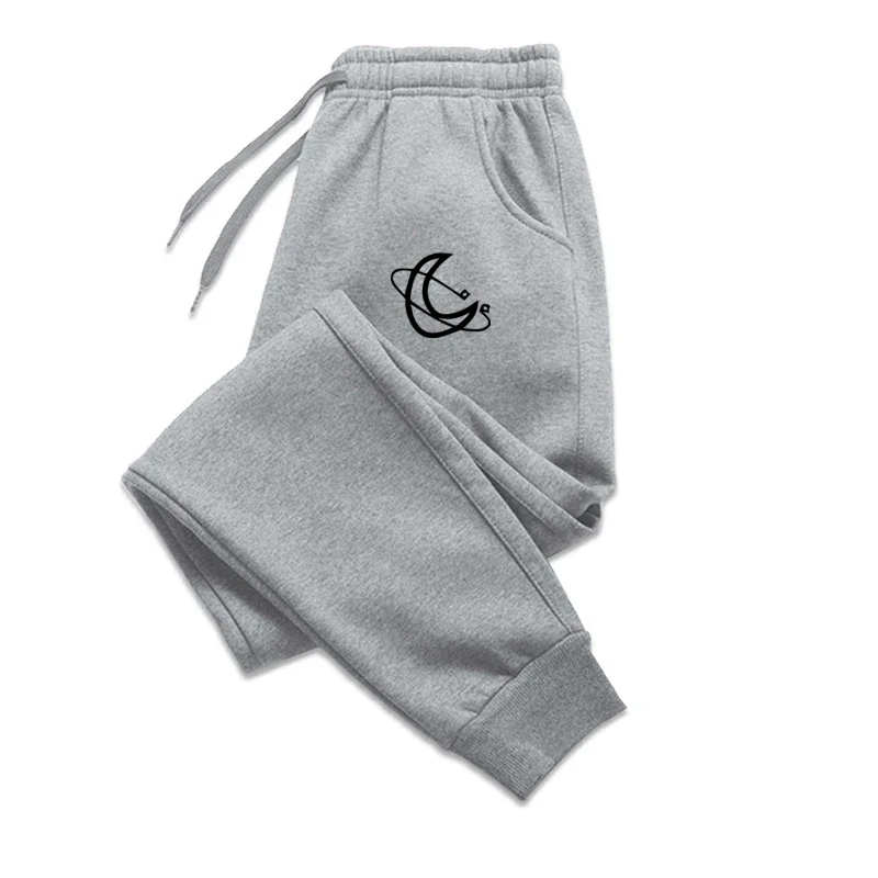Moon Printed Autumn Winter Men's Sweatpants Solid Jogging Fleece Home Tracksuit Sport Fitness Trousers Casual Warm Male Pants