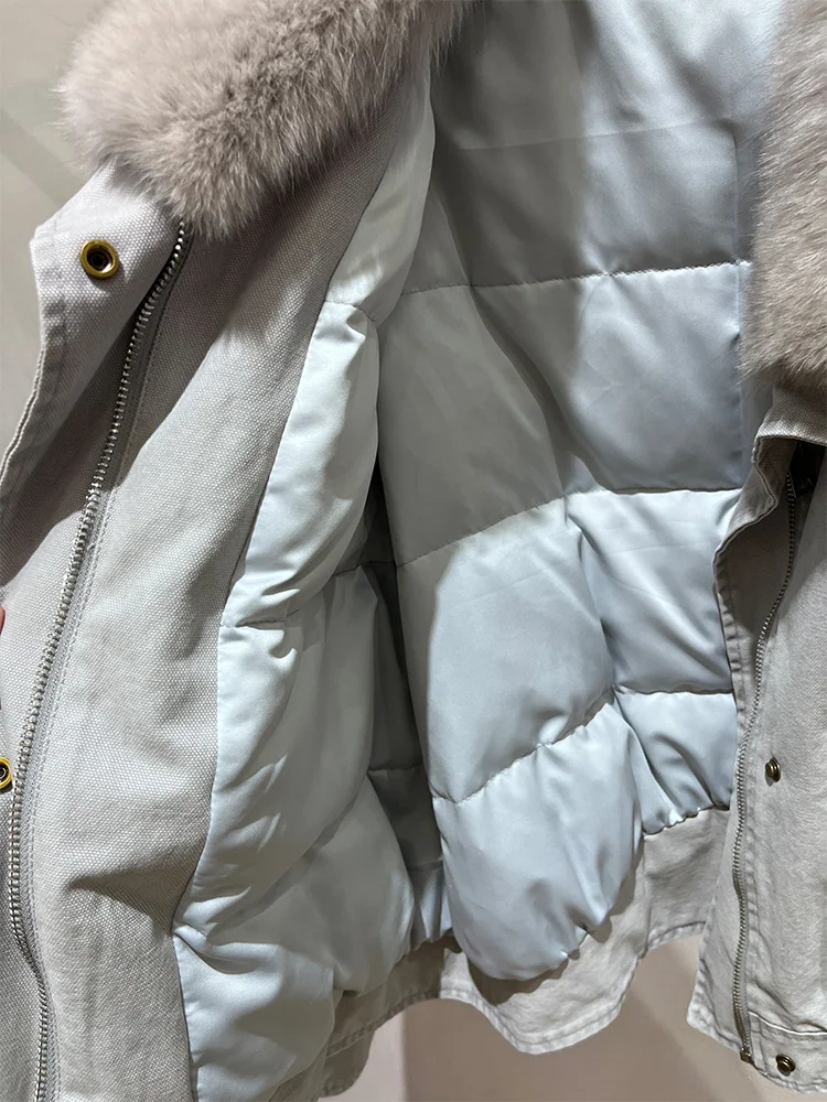 2025 Autumn Winter Women's Goose Down Coats Denim Jacket Natural Real Fox Fur Collar Outwear Luxury Female Jacket