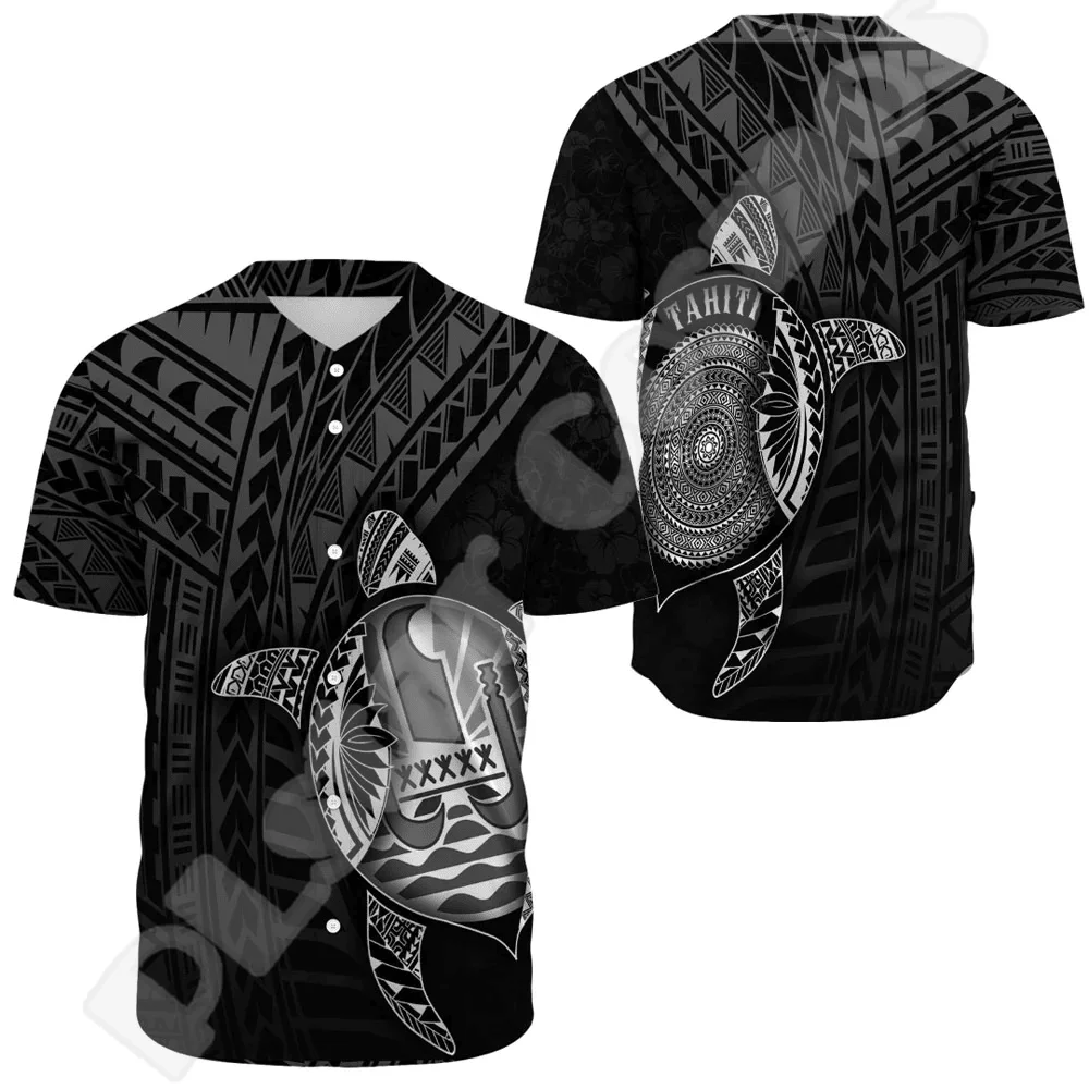 Camiseta de béisbol de manga corta con estampado 3D, camisa Retro de tatuaje Tribal, país de la isla de la cultura polinesia, Tahiti, Tonga, Harajuku, Verano