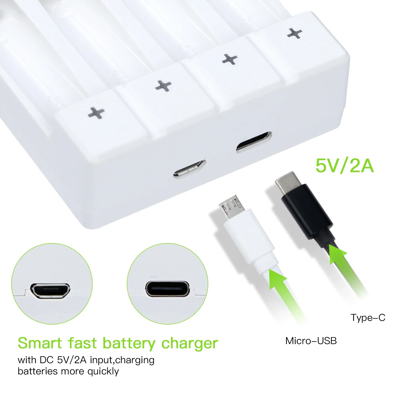 Soshine Smart White 1.5V Li-ion Battery Charger 1.5V Li-ion AA AAA Rechargeable Batteries Charger Type-C USB for 2A 3A Charger