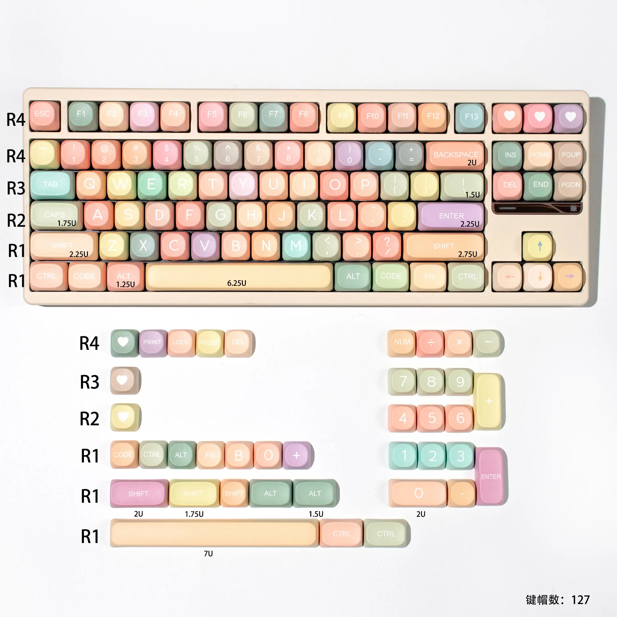 

GMK 126-клавишные радужные колпачки для клавиш MOA, колпачки для клавиш из ПБТ, колпачки для клавиш с сублимационной краской, милые яркие цветные колпачки для клавиш на заказ для механических клавиатур