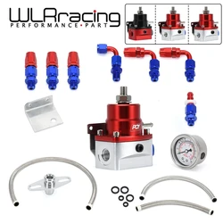 Universal Adjustable EFI Aluminum Fuel Pressure Regulator Kit with 0-100 psi Gauge AN6-6AN Fuel Line Hose Fittings (Black&RED)