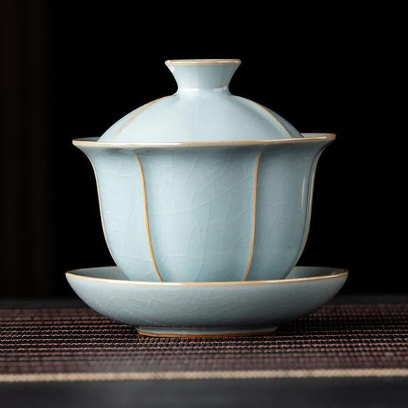 Ruyao Sancai Gaiwan Petal Design Tea Infuser Kungfu Tea Cup Master Bowl Kitchen Teaware Drinking Accessories