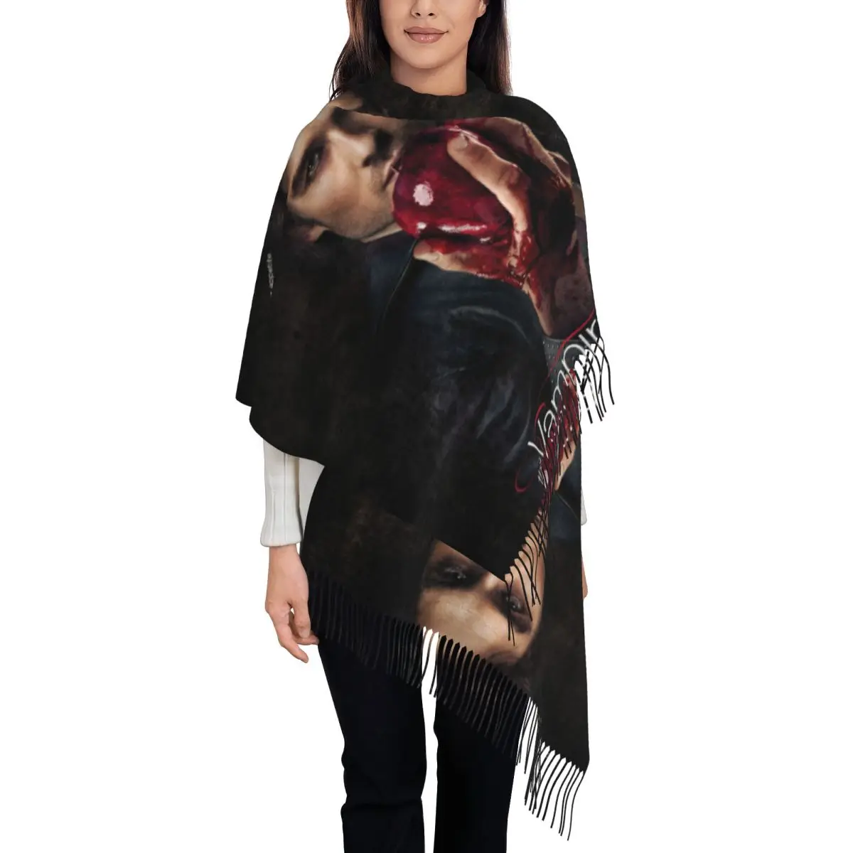 Damon Salvatore The Vampire Diaries Scarf for Womens Fall Winter Pashmina Shawl Wrap Horror Long Shawl Scarf Lightweight