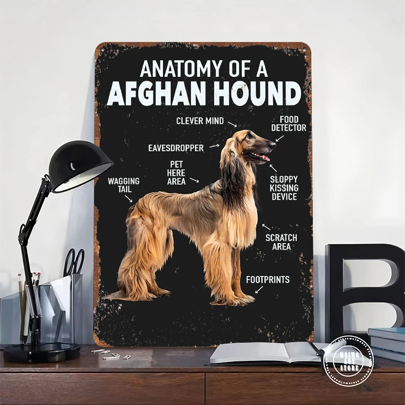 Afghan Hound Anatomy Printed Poster Customized Wall Art Retro Vintage Metal Tin Signs for Room Decoration Gaming Bar Accessories