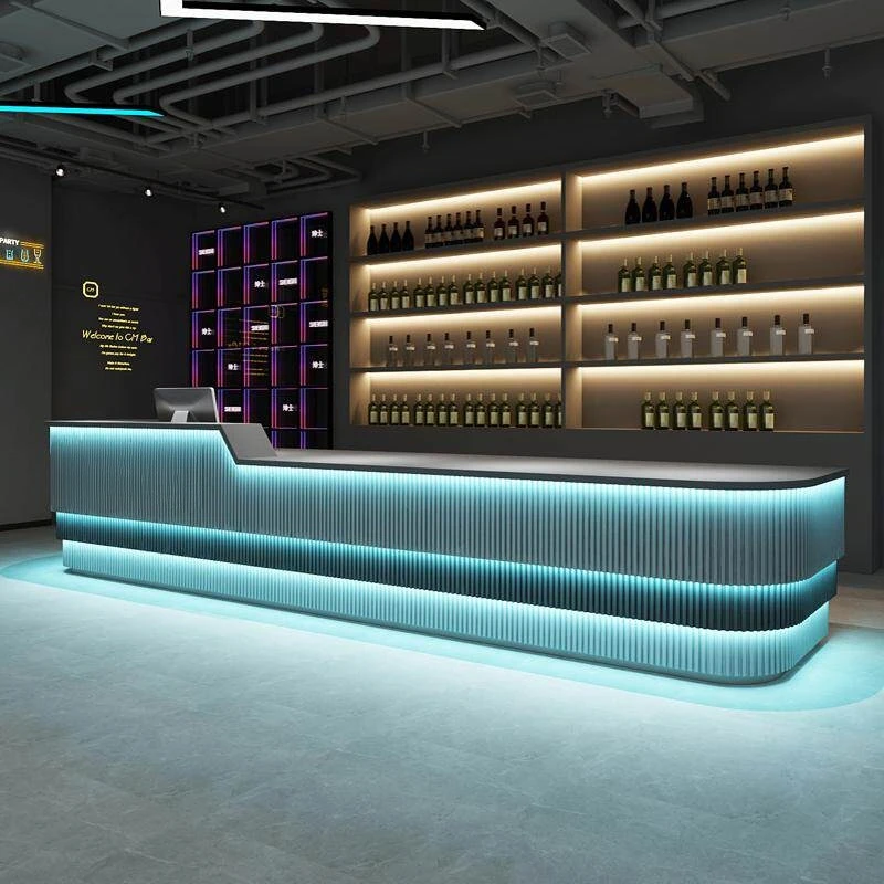 Industrial retro style reception counter LED lights multi-functional reception bar club mostrador de recepción office furniture
