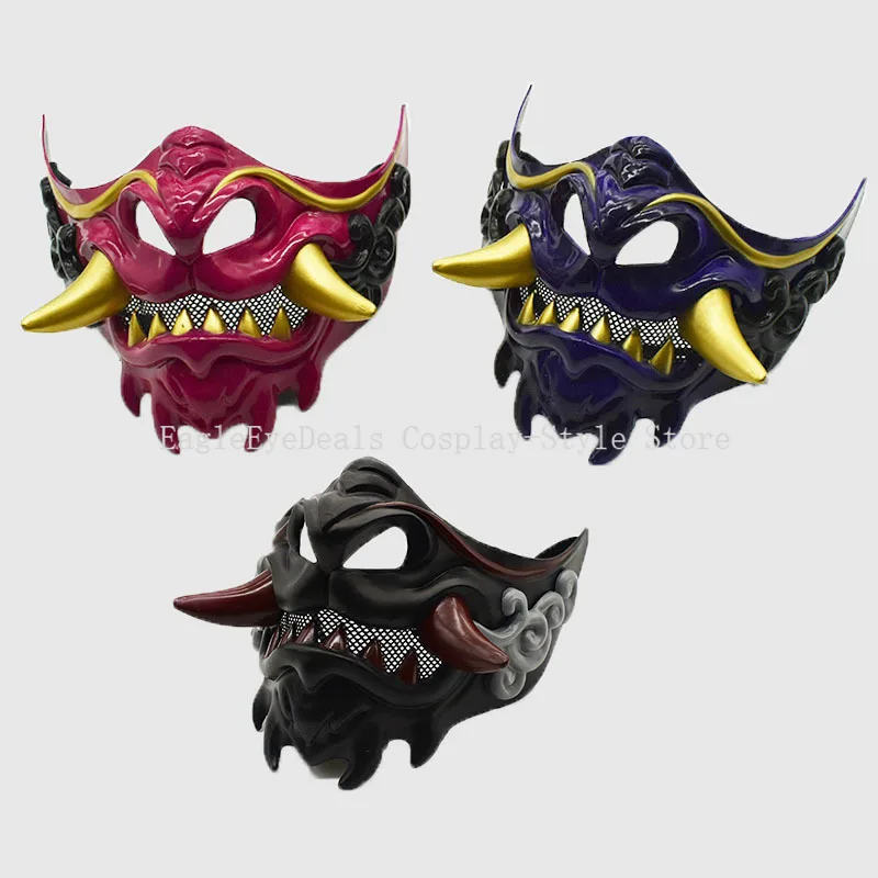 

Red Oni Fanged Demon Japanese Samurai Ghost Devil Mask Cosply Costume Accessories Halloween Fanged Role Playing Horror