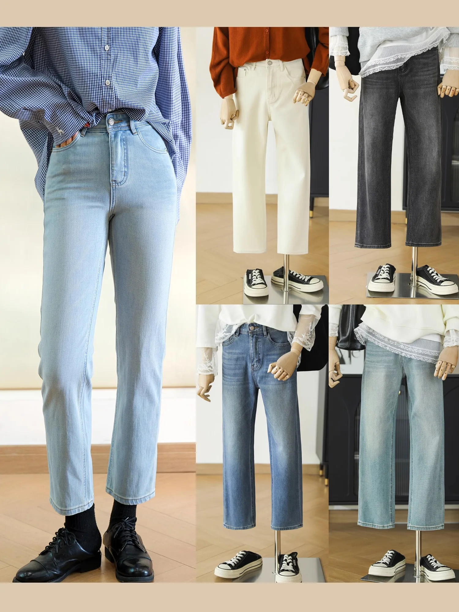 

Джинсы-капри стрейч 360° из денима, корейский стиль, эластичные, облегающие, женские, с завышенной талией, новая весенняя модель