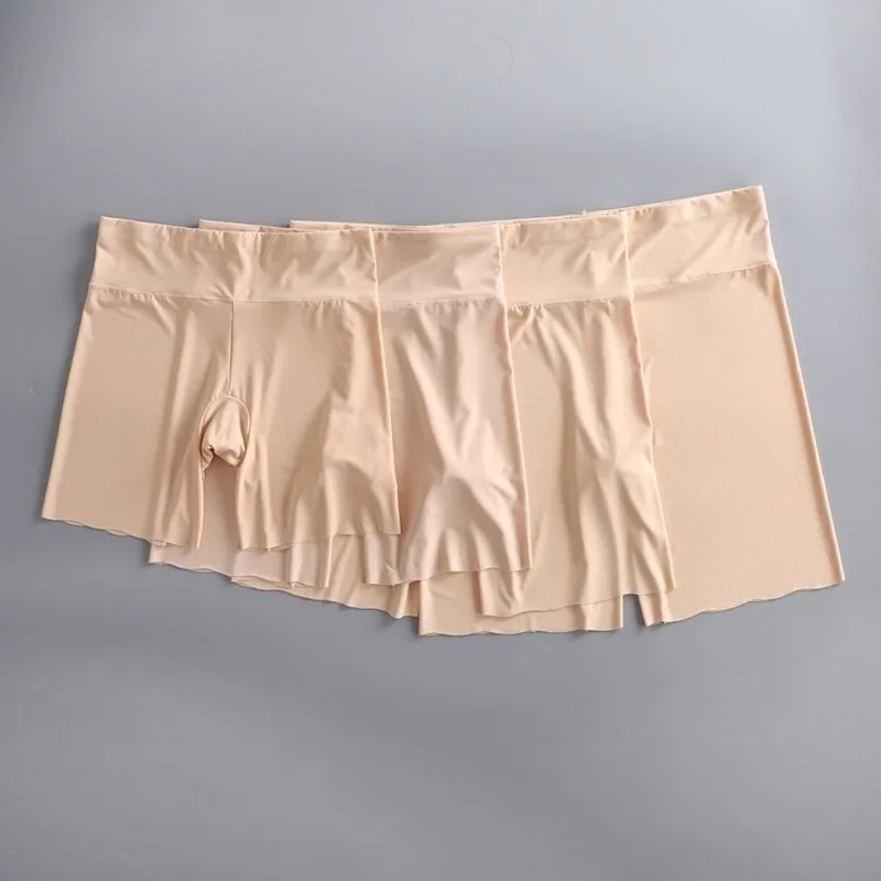 Pantalones de seguridad de seda de hielo de cintura alta para mujer, bragas de cuerno plano, parte inferior delgada, anticaminar, ligeros, súper de