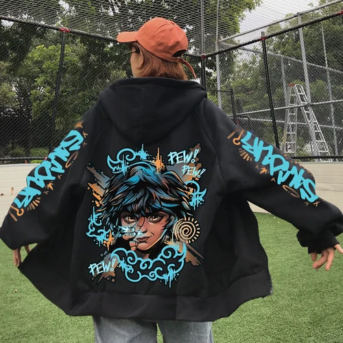 2025 Anime Arcane Isha cremallera Sudadera con capucha Harajuku pulóver Tops manga larga suelta Casual sudaderas