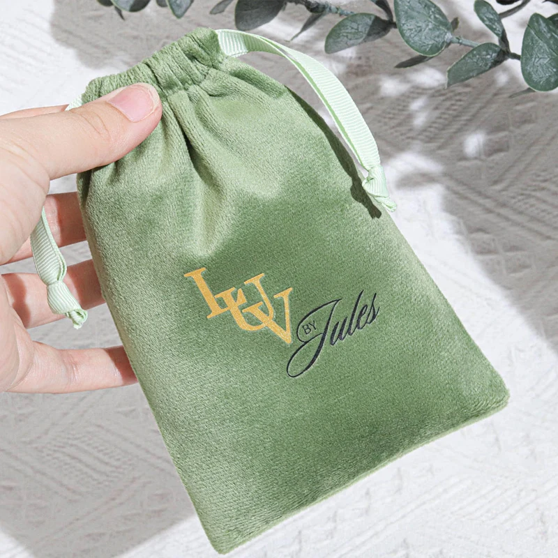 Jewelry Perfume Handicrafts Packaging Green Velvet Flannel Drawstring Gift Bag Dust Sack