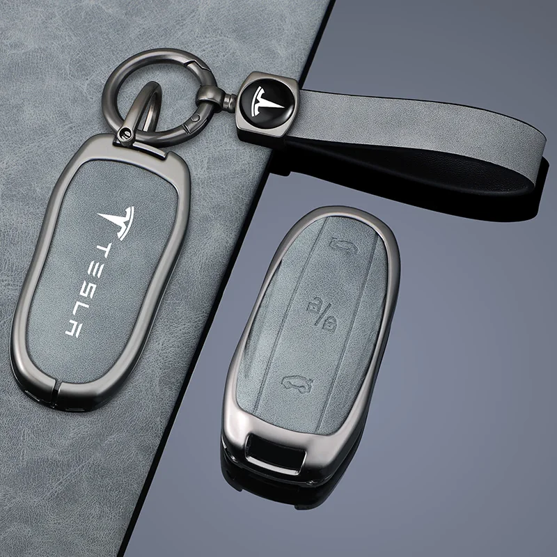 

Alloy Leather Car Smart Remote Key Case Cover Holder Shell Fob for Tesla Model 3 Model S Model Y Protector Keychain Accessories