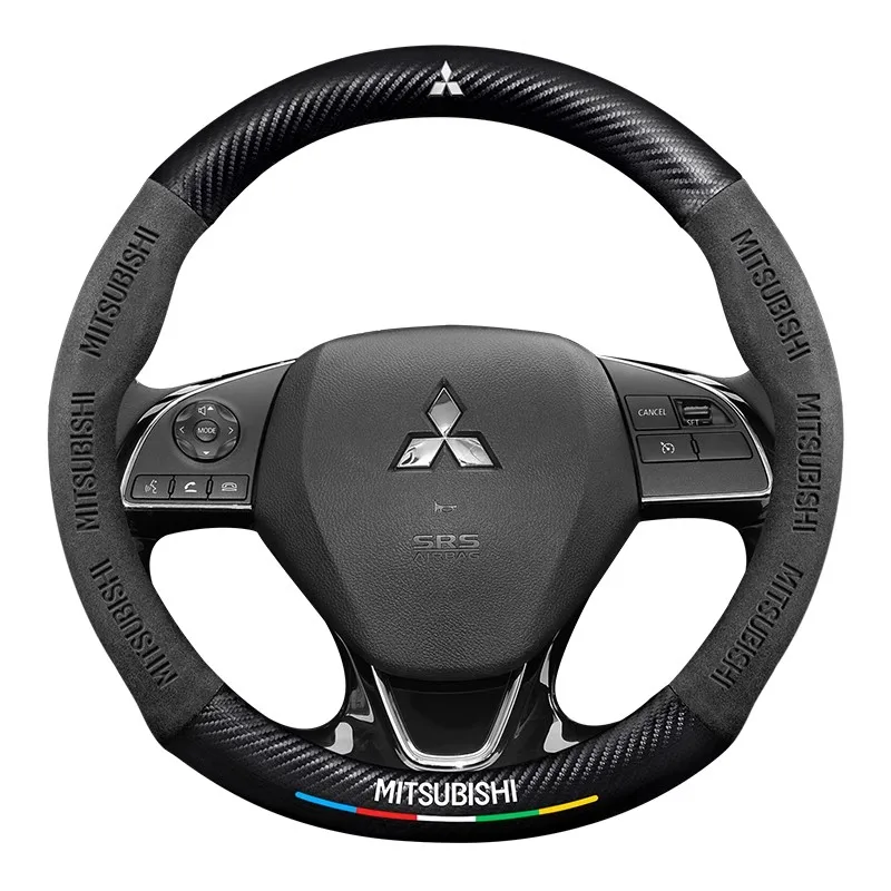 For Mitsubishi Outlander Pajero Asx Colt Lancer EX Evolution X L200 Triton RALLIART Car Suede Carbon fiber Steering Wheel Cover