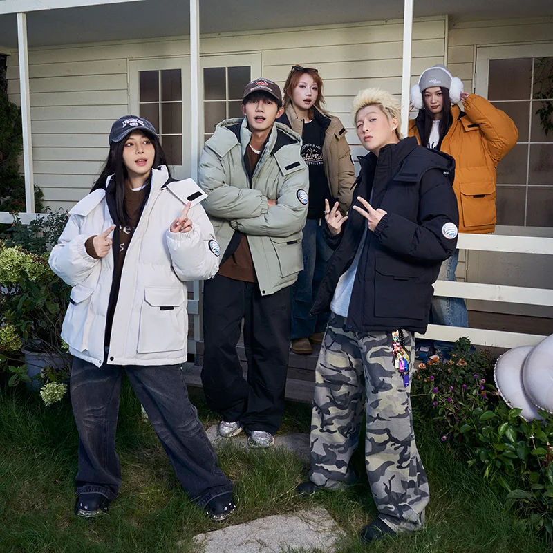 2024 Men's Winter Jacket Trendy Street Thickened Warm Removable Hooded Parkas Women's Casual Snow Windproof Cotton Padded Coat