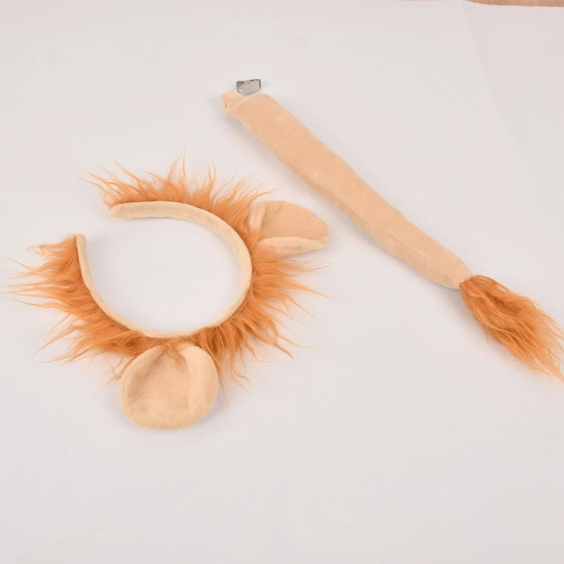 1SET Lion Costume Set Ears Headband Tail Plush Animal Fancy Costume Kit Accessories for Kids Halloween Cosplay Accessories image 2