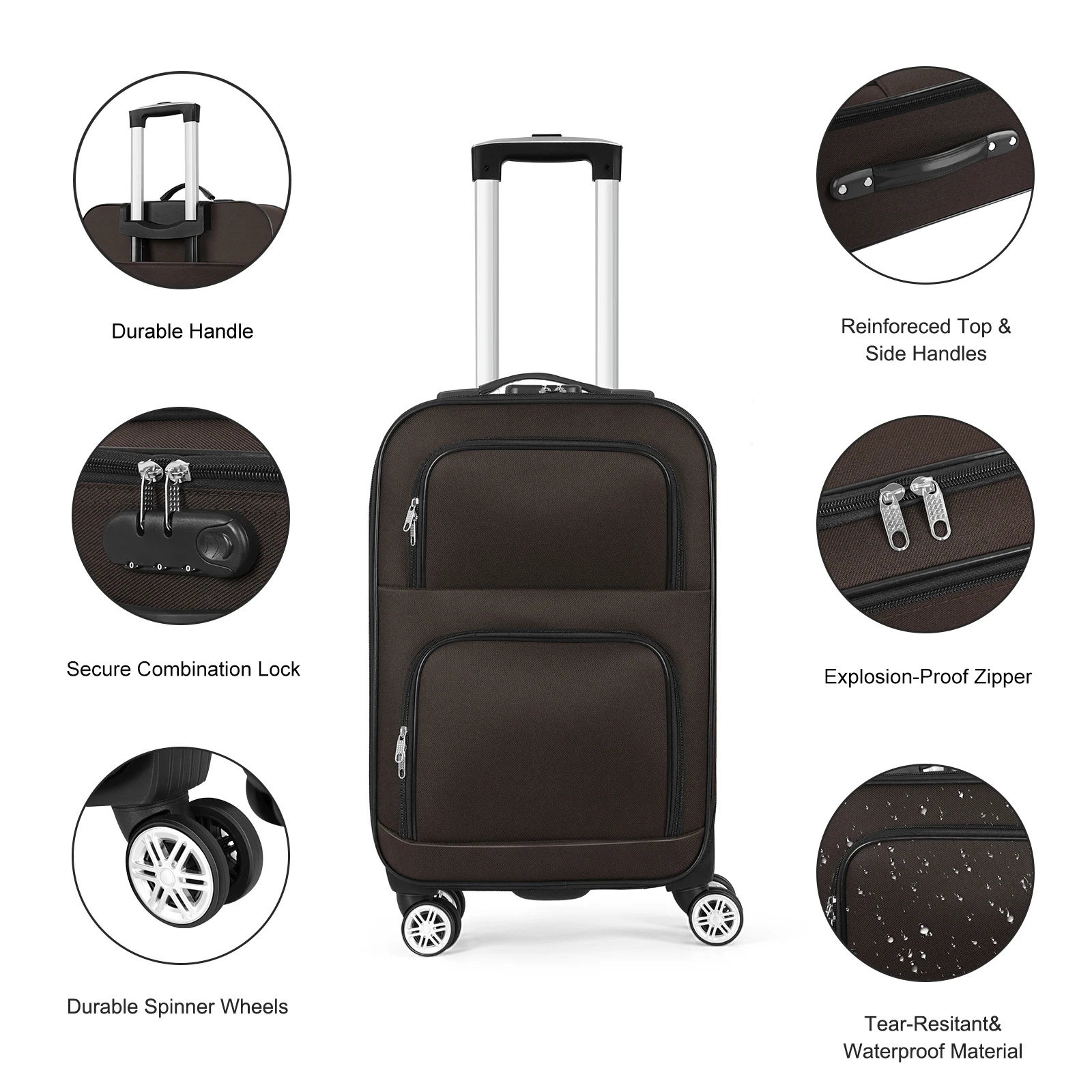 Soft edged travel 20 inch lightweight luggage with rotating wheels, Oxford fabric suitcase with small diagonal fabric