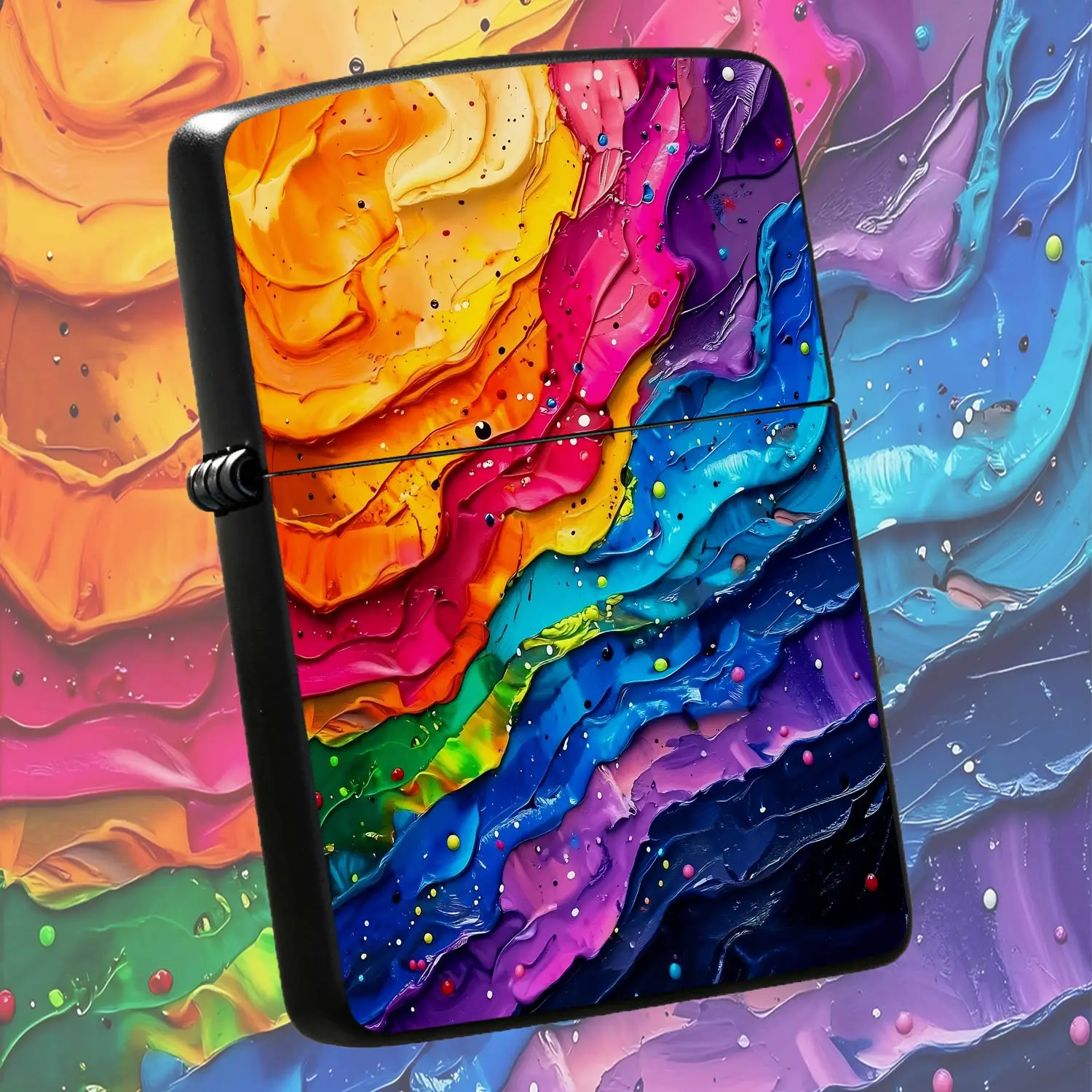 Vibrant Impasto Rainbow Art Lighter, Abstract Fluid Color Texture Portable Igniter, Stylish All-Match Daily Use Tool For Party Gathering, Gifting, Indoor Outdoor Scenarios, Unique Artistic Practical Ignition Accessory F A Humorous And Inter