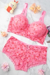 European and n oversize CD Cup pink cute cute heart-shaped naughty wear sexy ladies underwear set